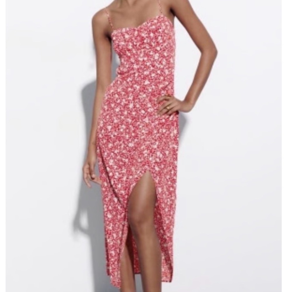 Zara Printed Corsetry-Inspired Midi Dress SZ L - Picture 2 of 14